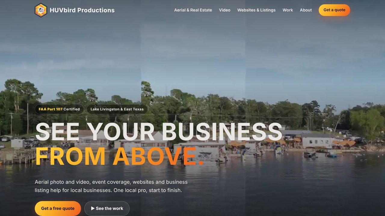 Screenshot of a website built by HUVbird Productions